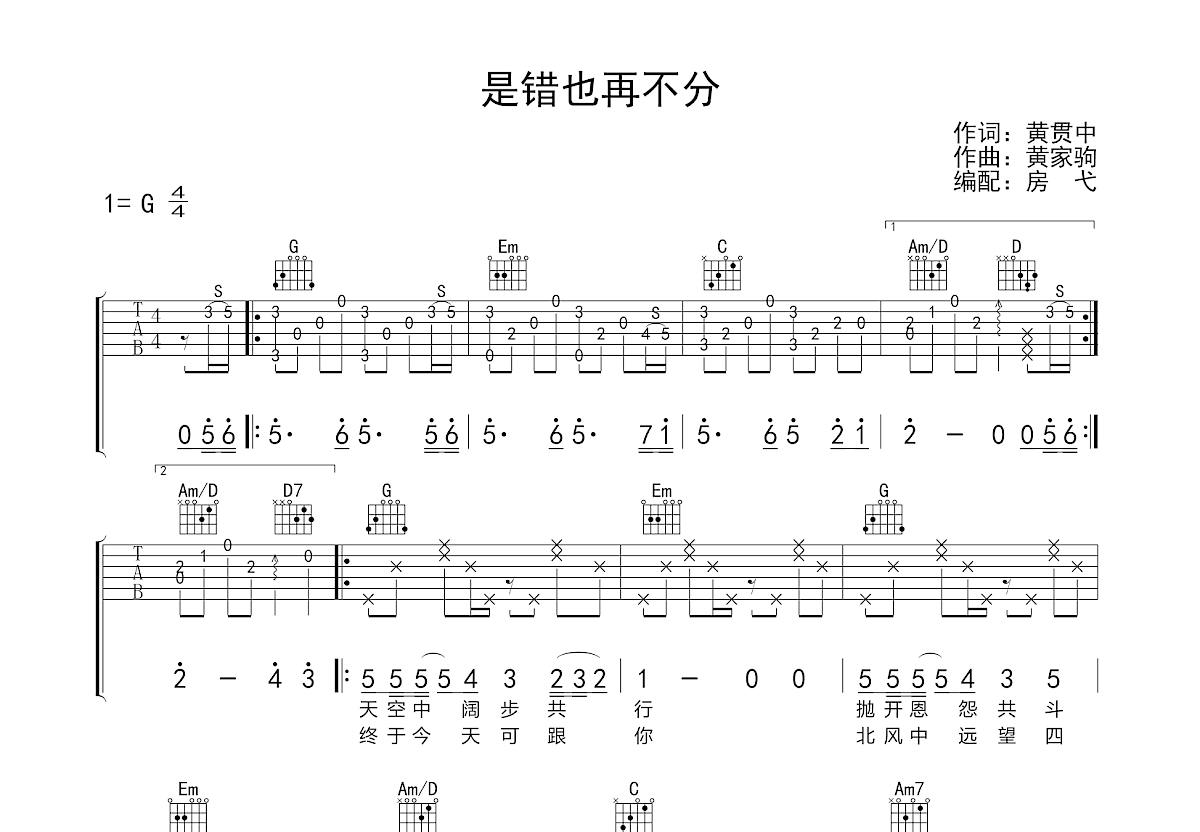 是错也再不分吉他谱预览图