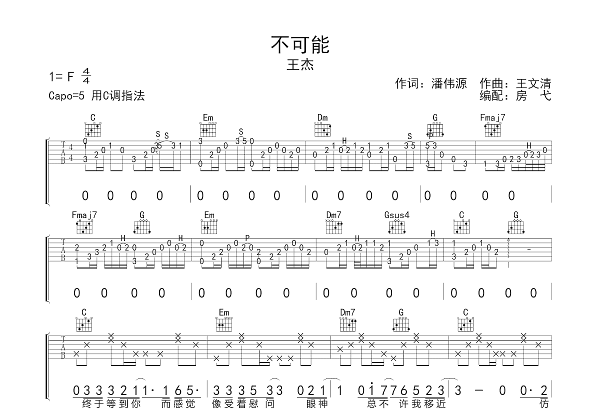 不可能吉他谱预览图