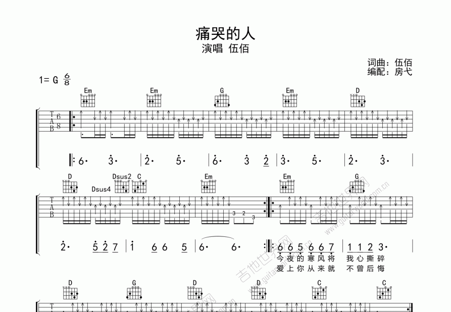 痛哭的人吉他谱预览图