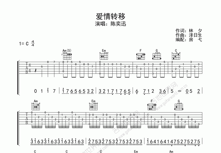 爱情转移吉他谱预览图