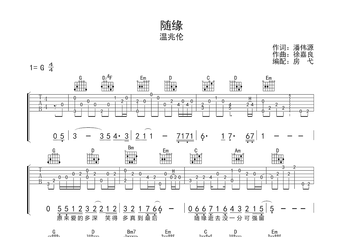 随缘吉他谱预览图