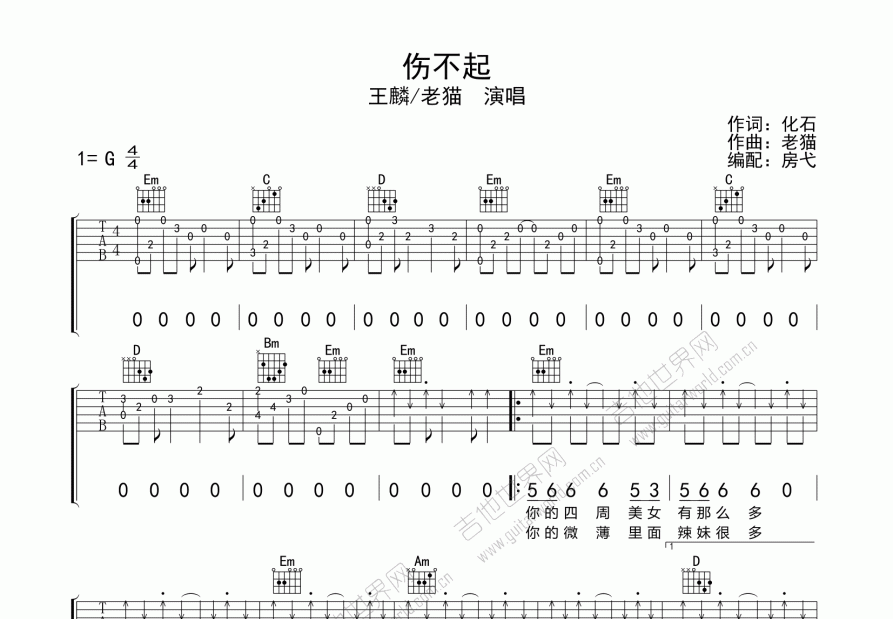 伤不起吉他谱预览图