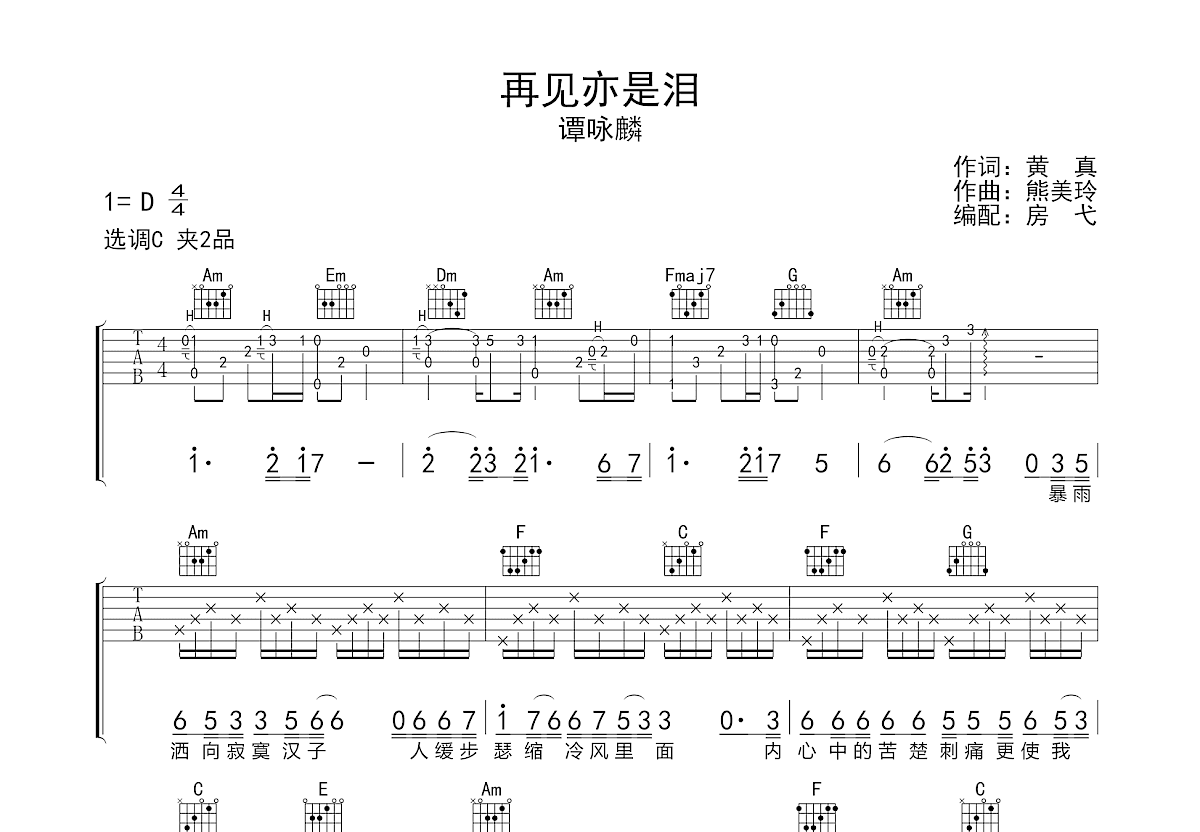 再见亦是泪吉他谱预览图