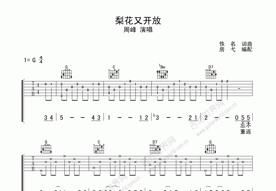 梨花又开放吉他谱预览图