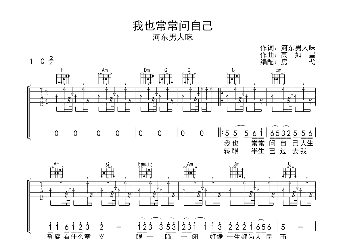 我也常常问自己吉他谱预览图