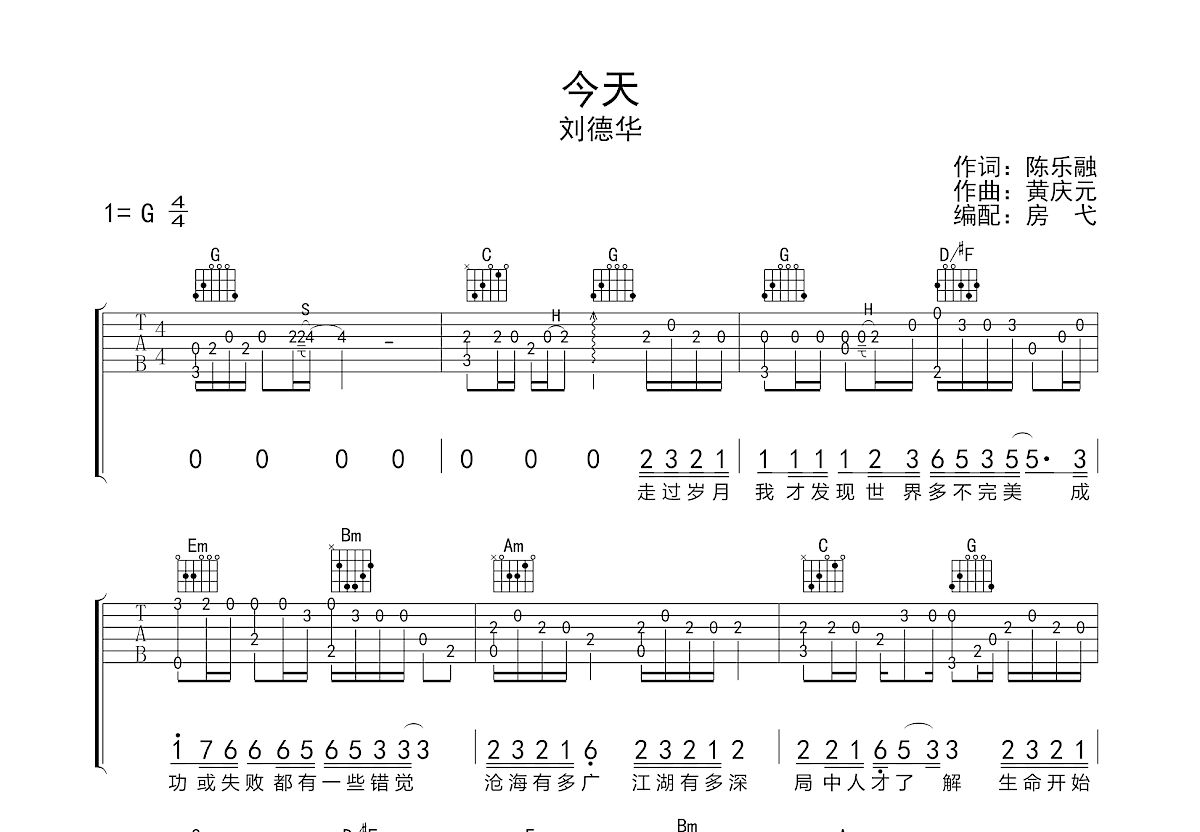 今天吉他谱预览图