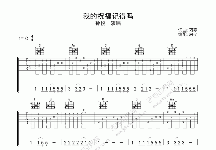 我的祝福记得吗吉他谱预览图