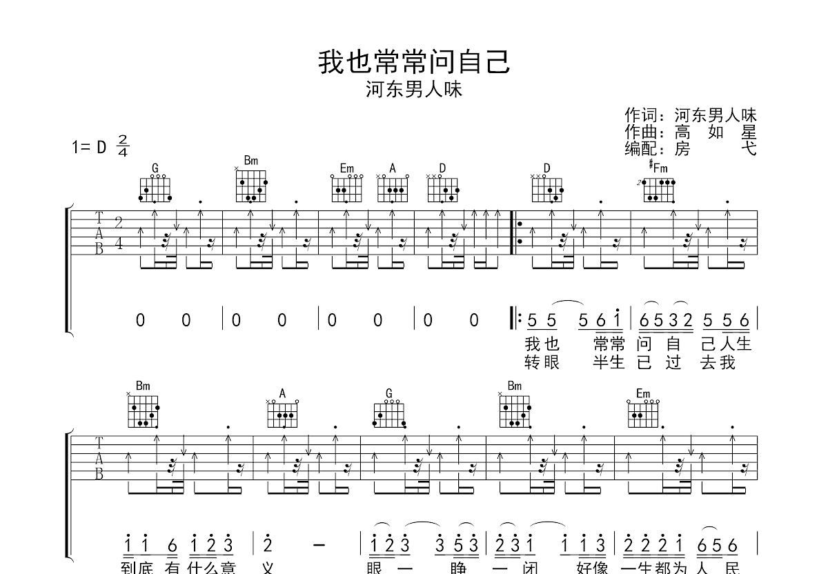 我也常常问自己吉他谱预览图