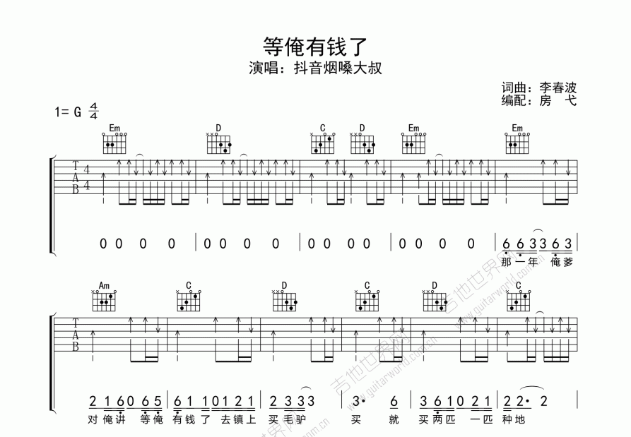 等俺有钱了吉他谱预览图