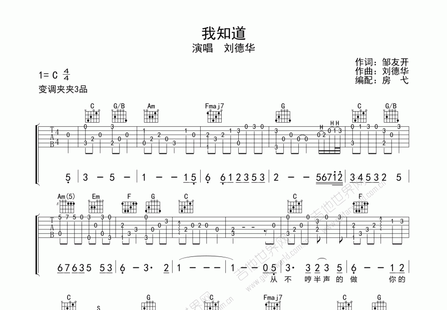 我知道吉他谱预览图