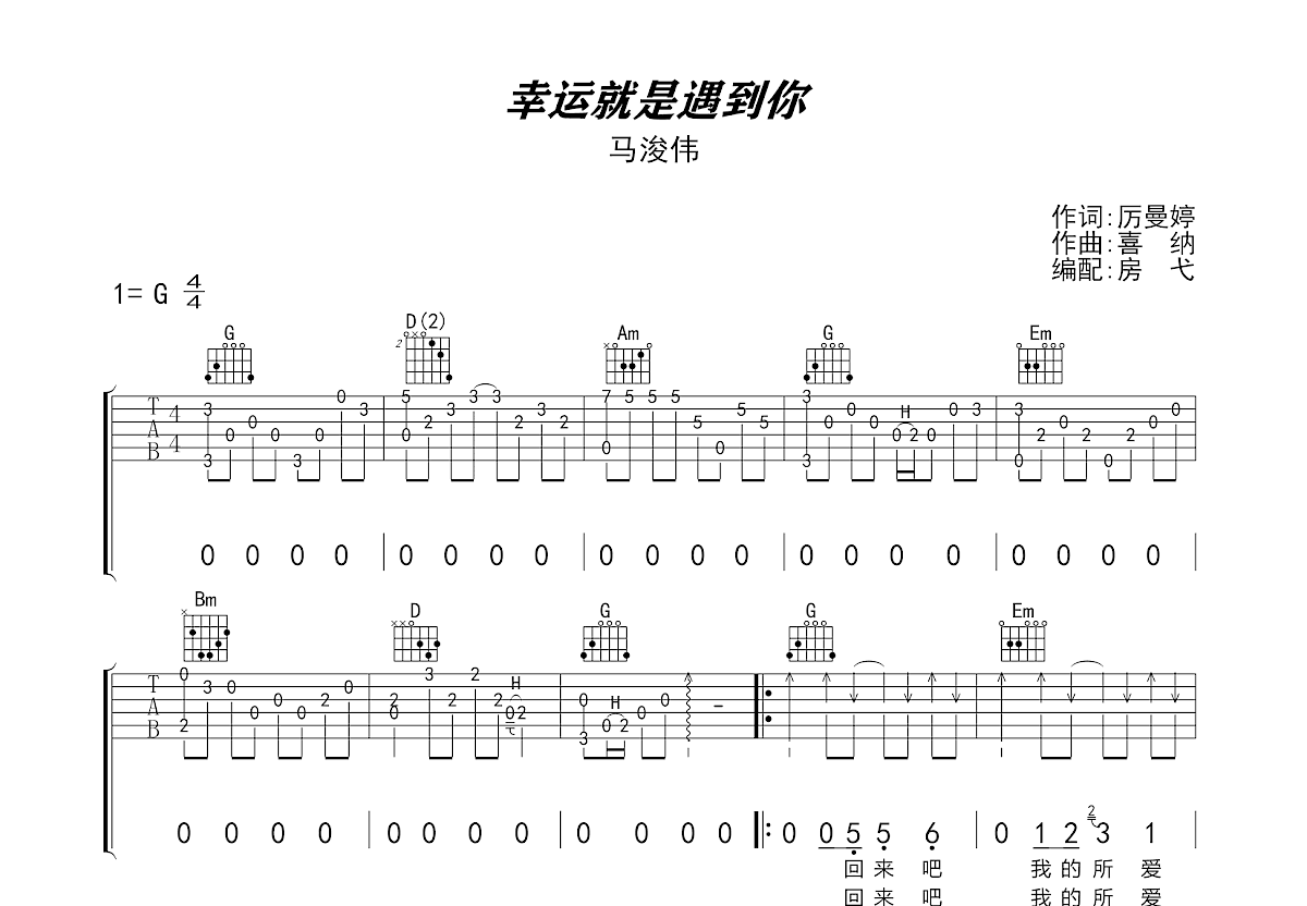 幸运就是遇到你吉他谱预览图