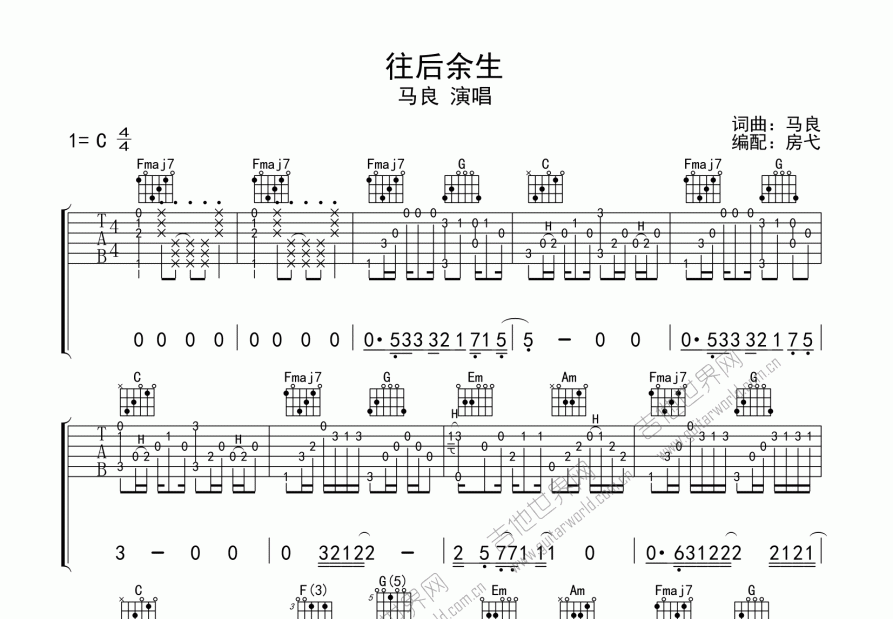 往后余生吉他谱预览图