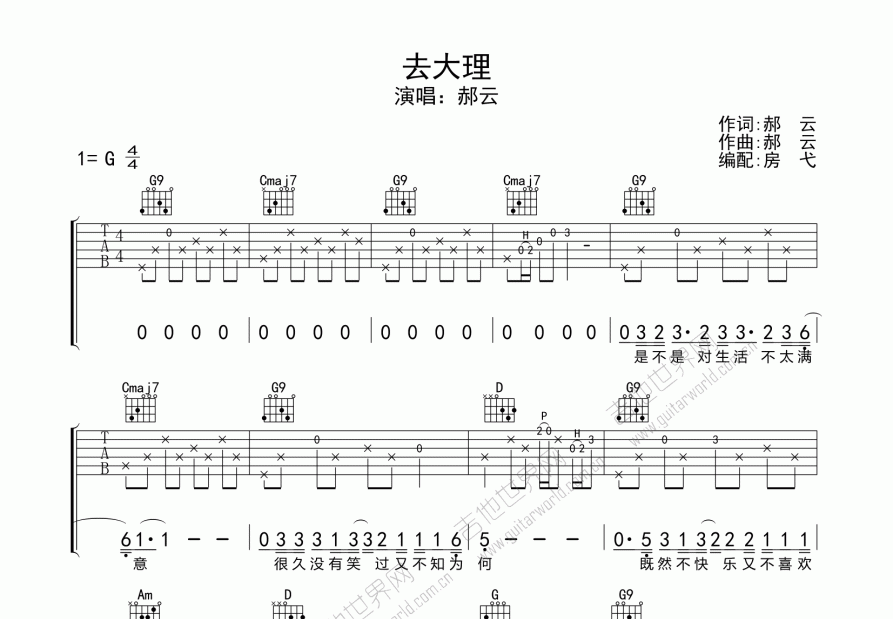 去大理吉他谱预览图