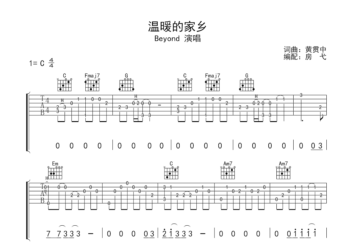 温暖的家乡吉他谱预览图