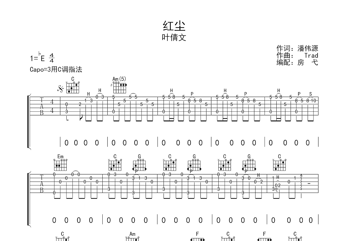 红尘吉他谱预览图