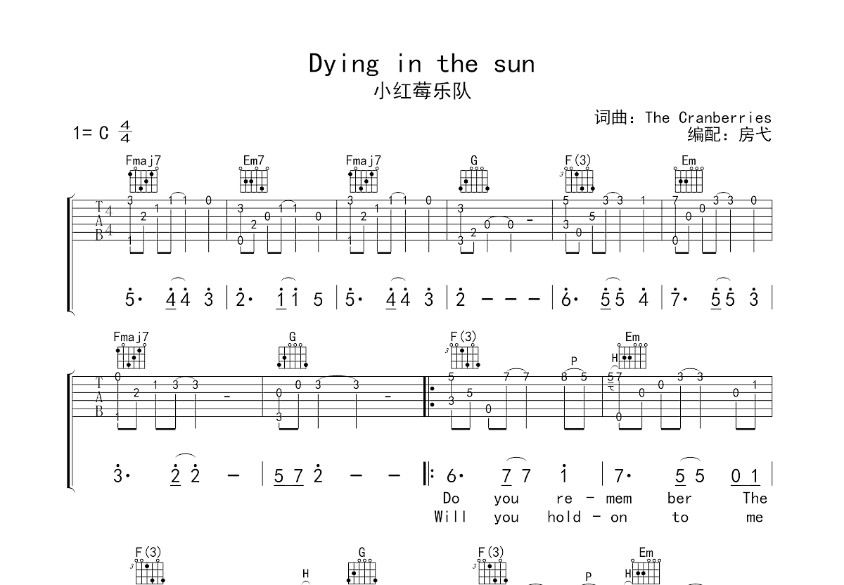 Dying in the sun吉他谱预览图