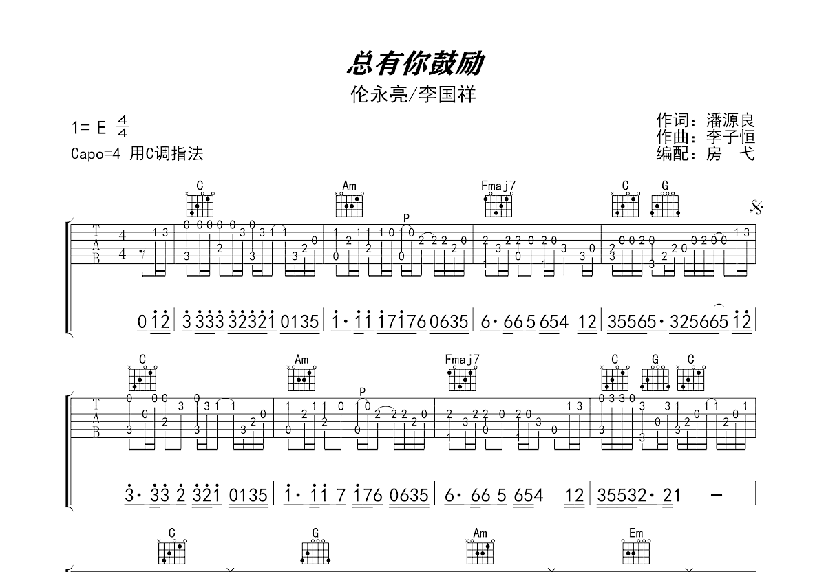 总有你鼓励吉他谱预览图