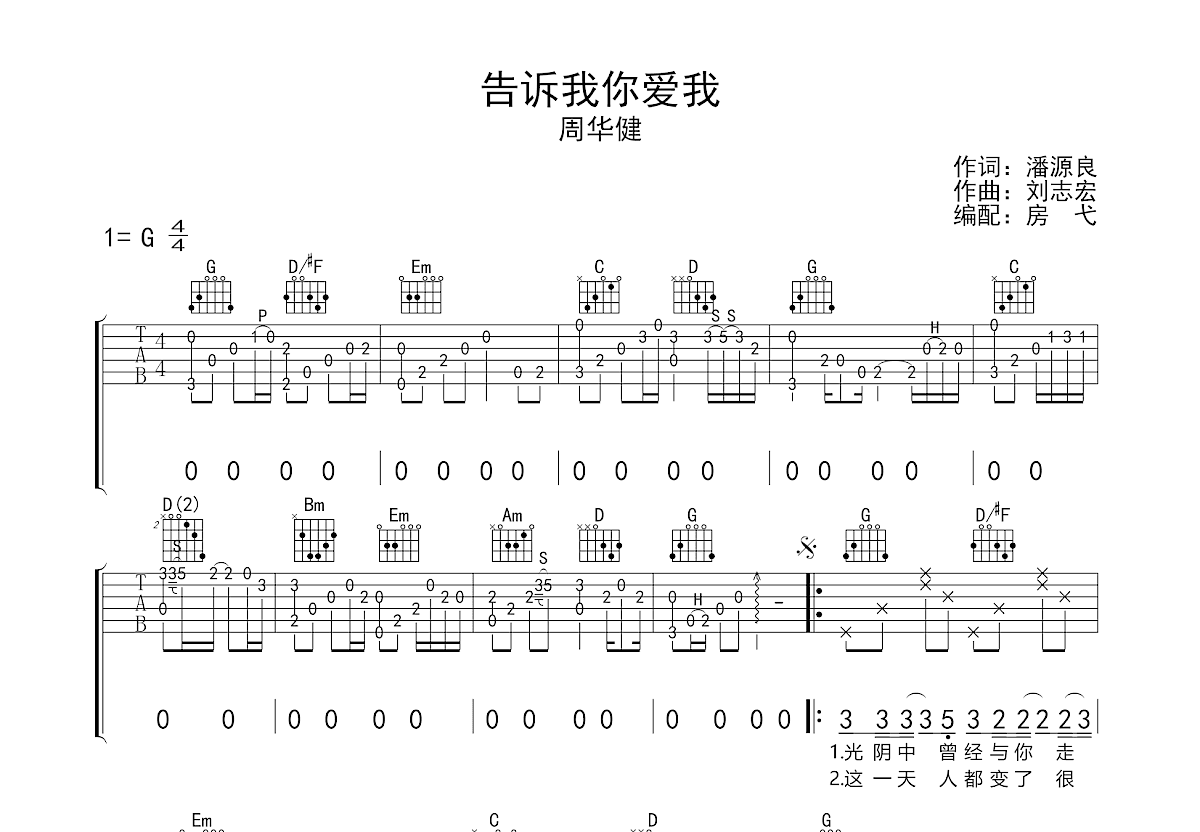 告诉我你爱我吉他谱预览图