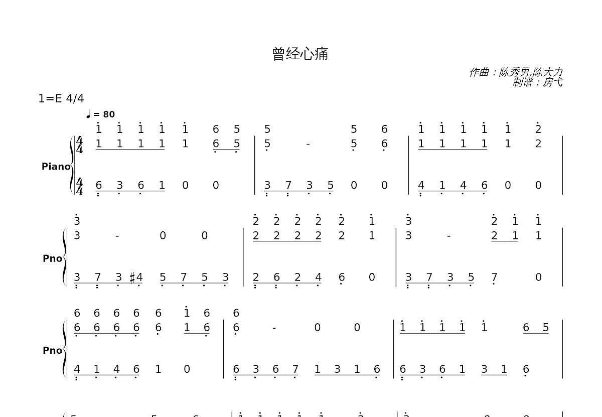 曾经心痛简谱预览图