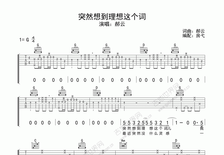 突然想到理想这个词吉他谱预览图