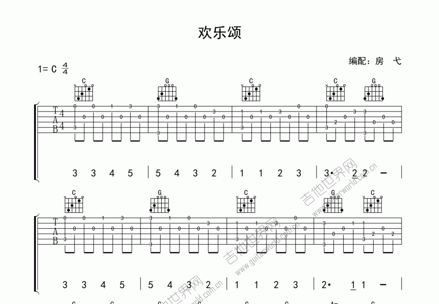 欢乐颂吉他谱预览图