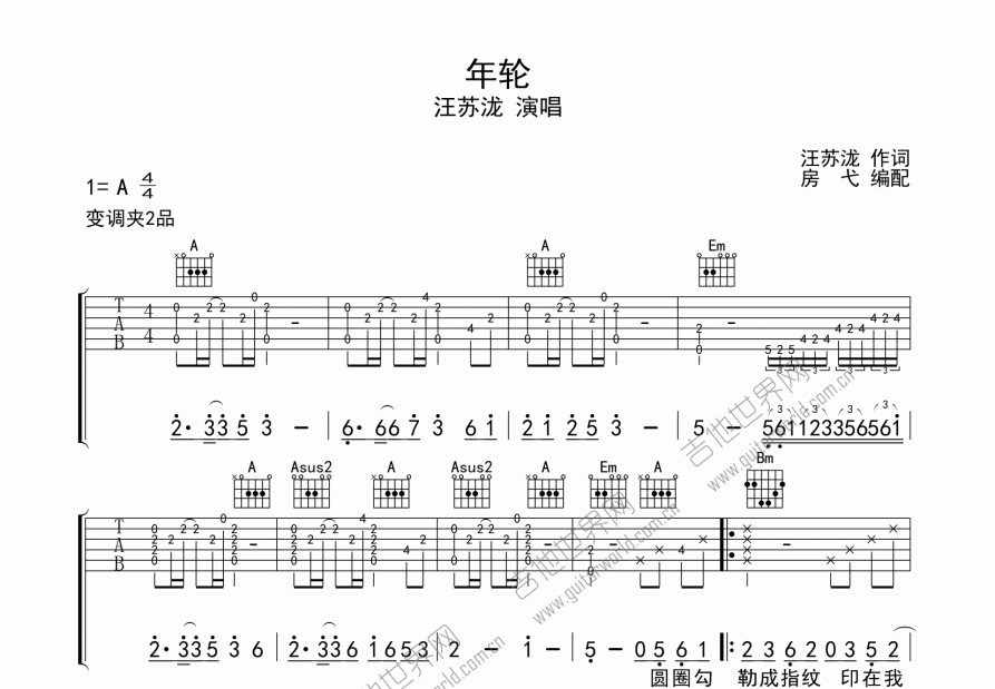 年轮吉他谱预览图