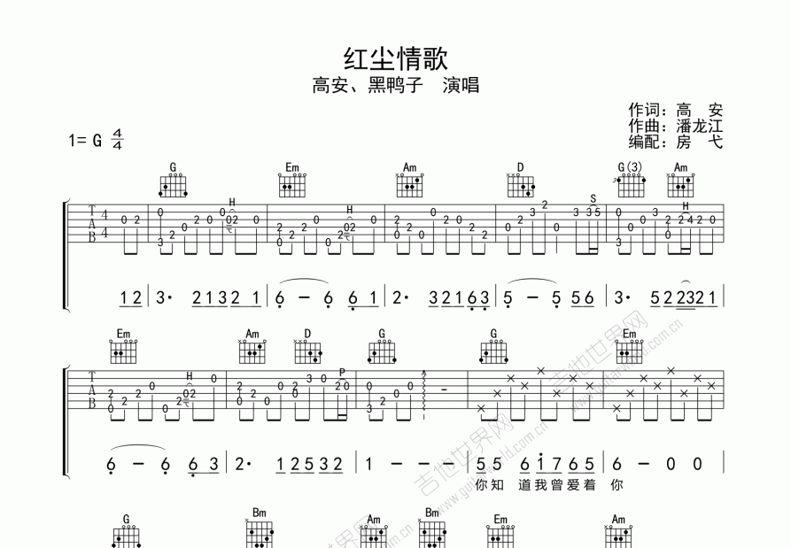 红尘情歌吉他谱预览图