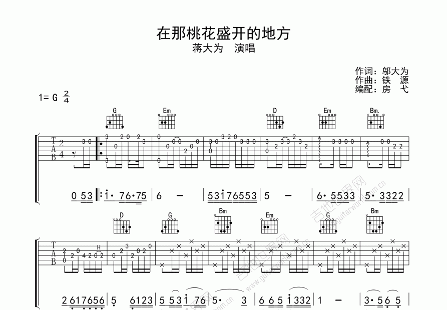 在那桃花盛开的地方吉他谱预览图