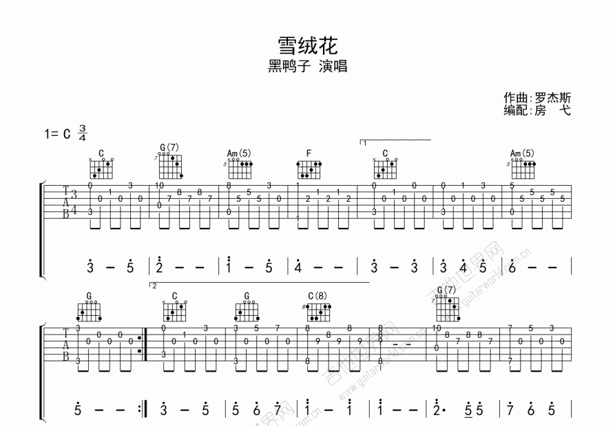 雪绒花吉他谱预览图