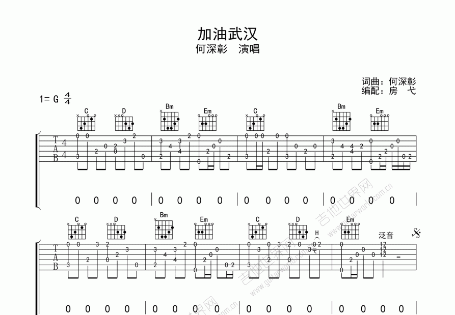 加油武汉吉他谱预览图