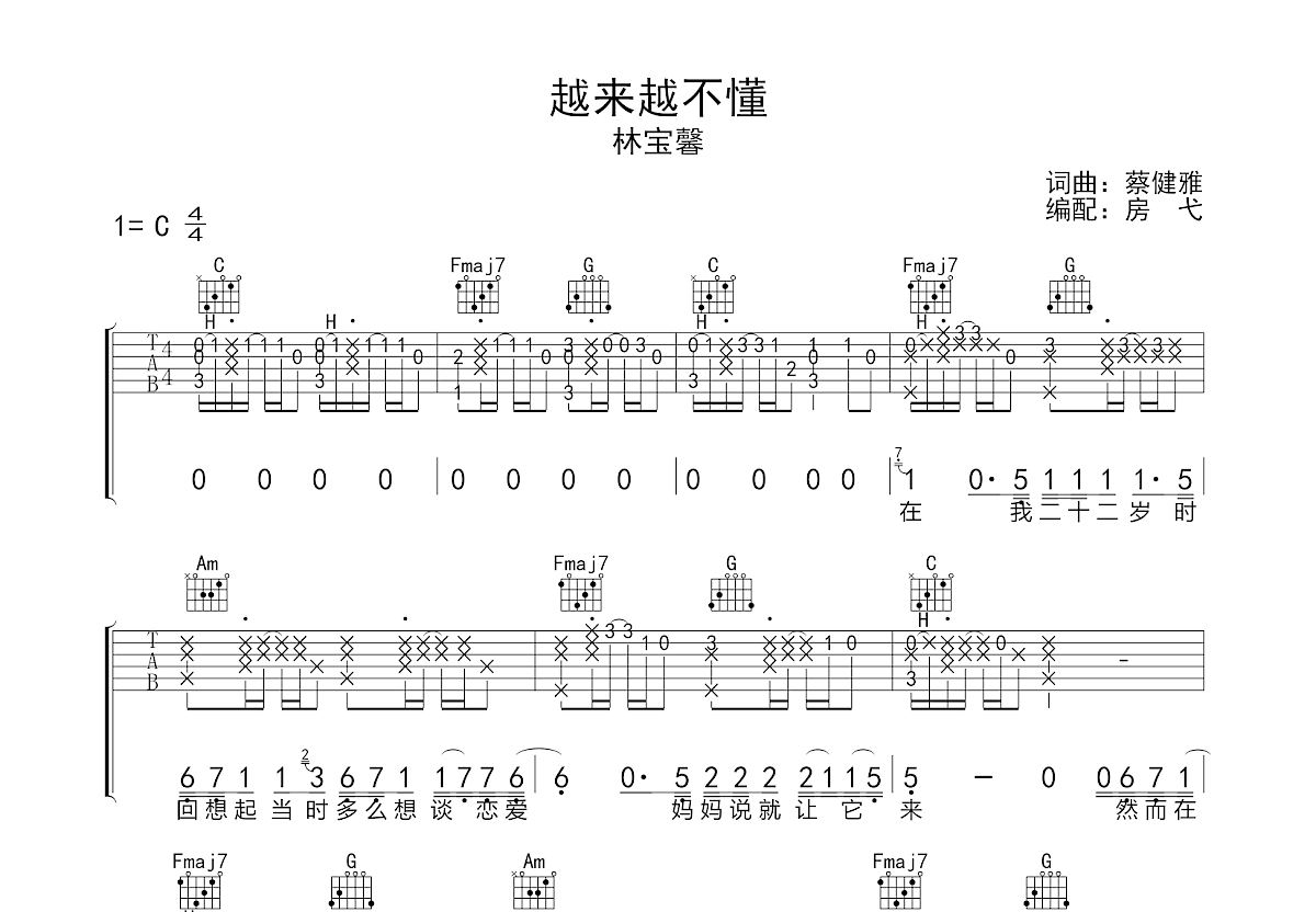 越来越不懂吉他谱预览图