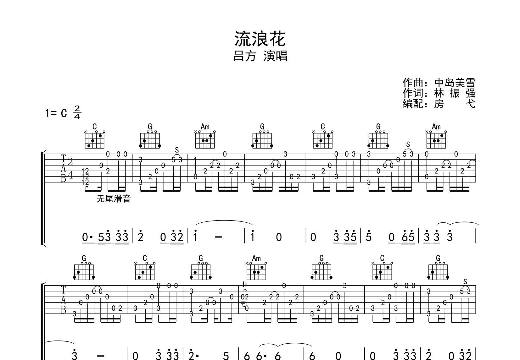 流浪花吉他谱预览图