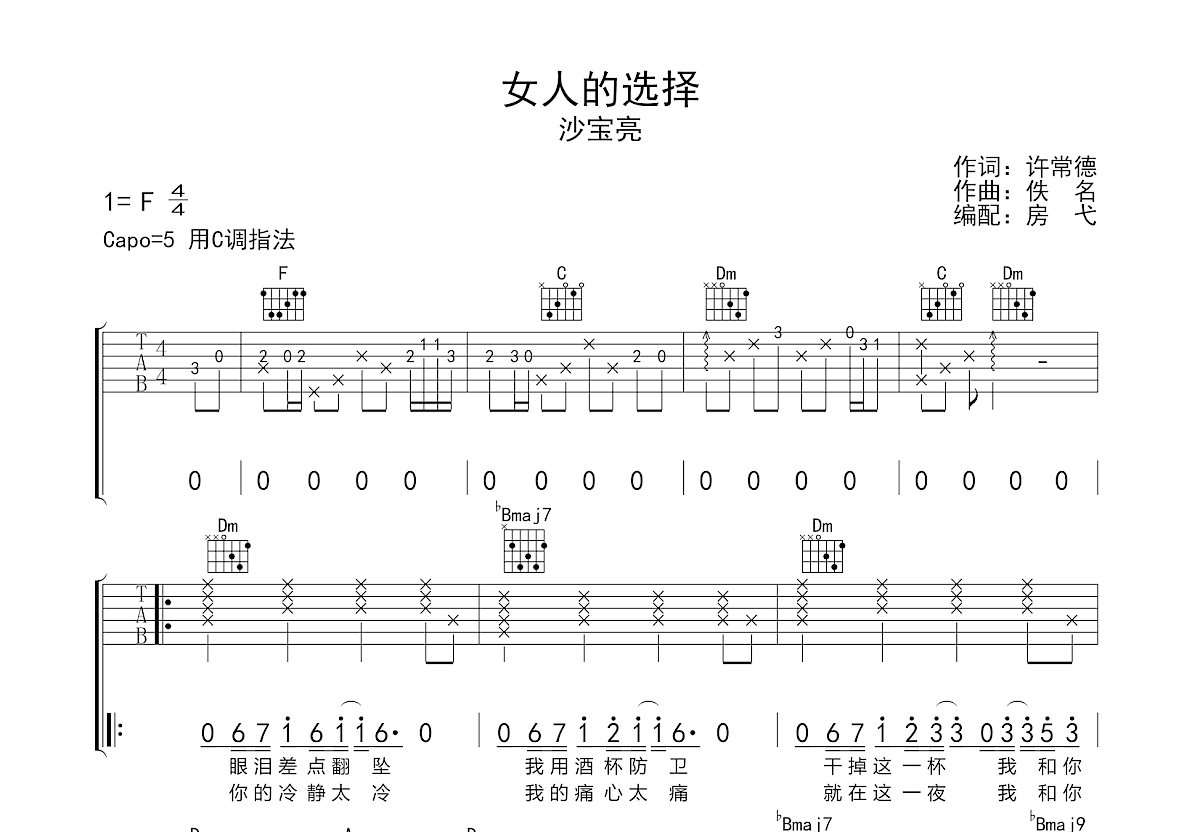 女人的选择吉他谱预览图