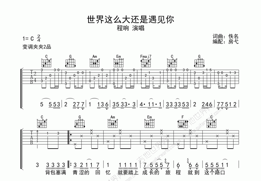 世界那么大还是遇见你吉他谱预览图