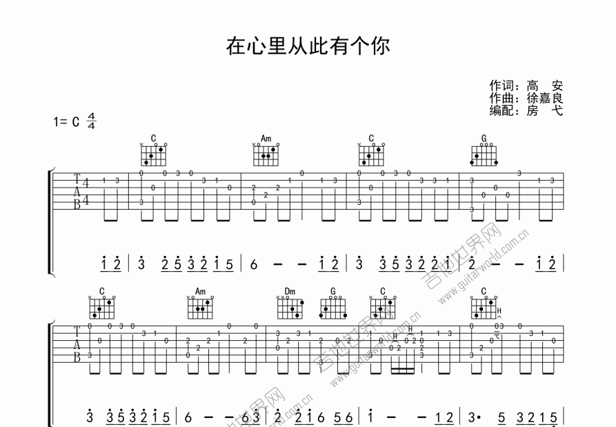 在心里从此有个你吉他谱预览图