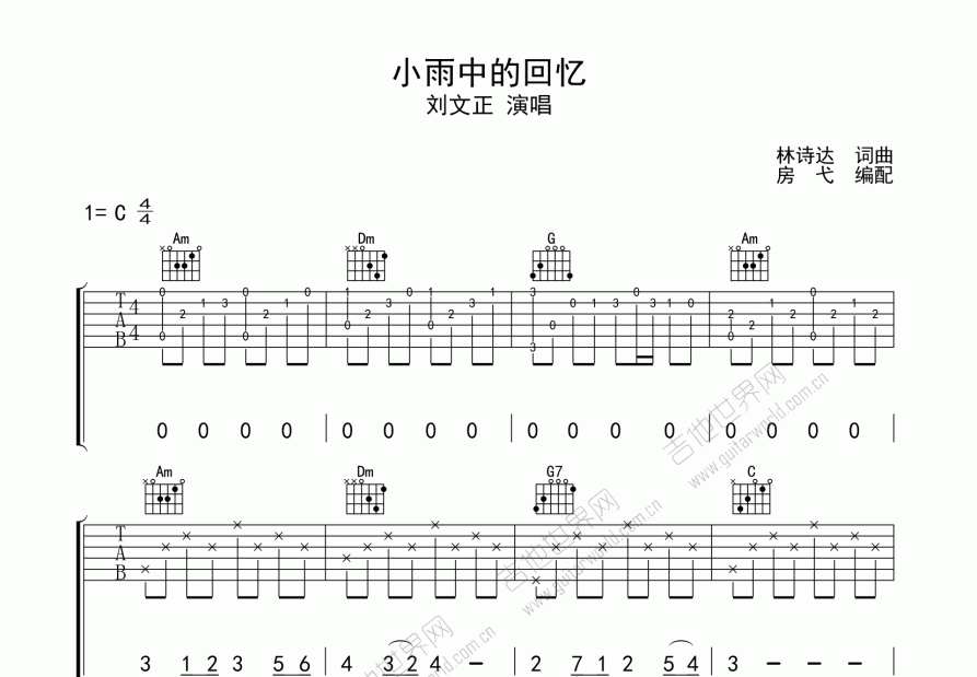 小雨中的回忆吉他谱预览图