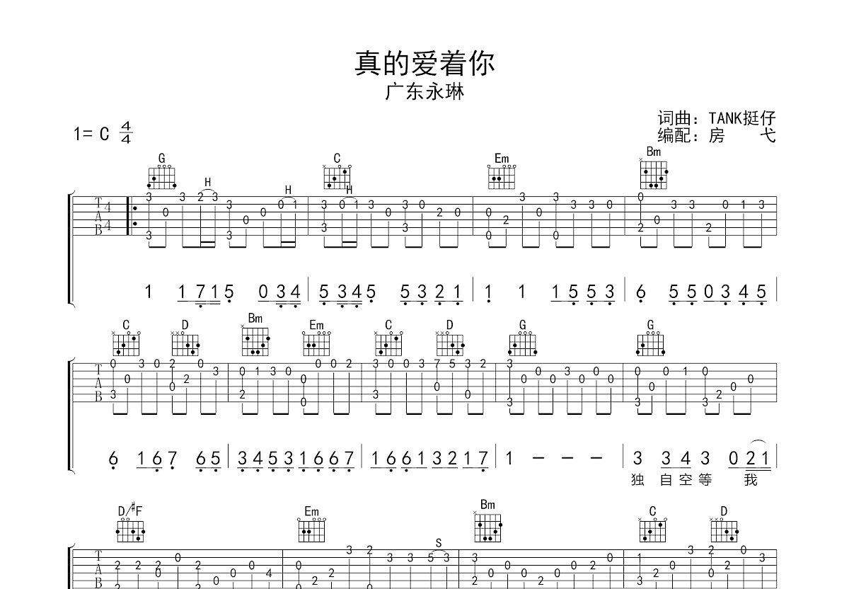 真的爱着你吉他谱预览图