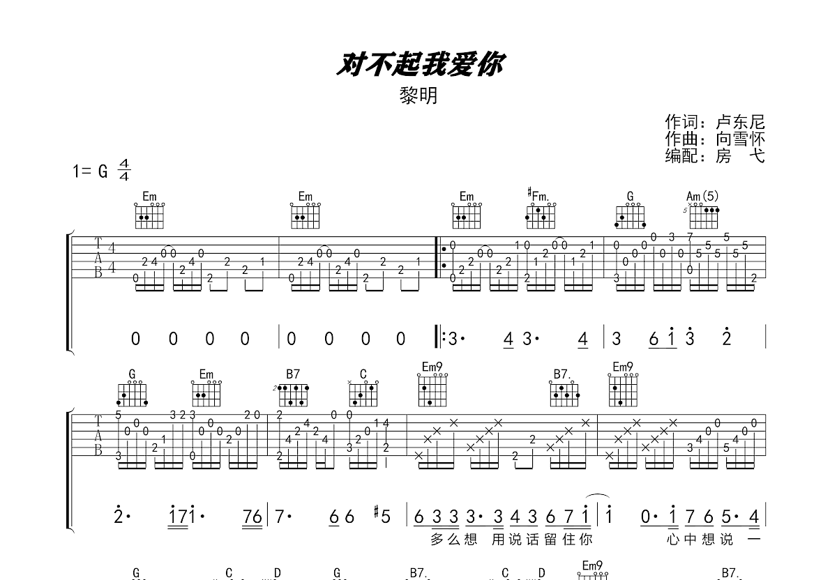 对不起我爱你吉他谱预览图