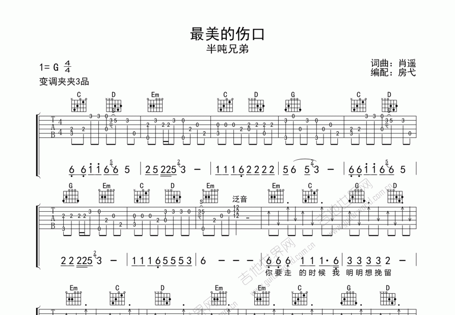 最美的伤口吉他谱预览图