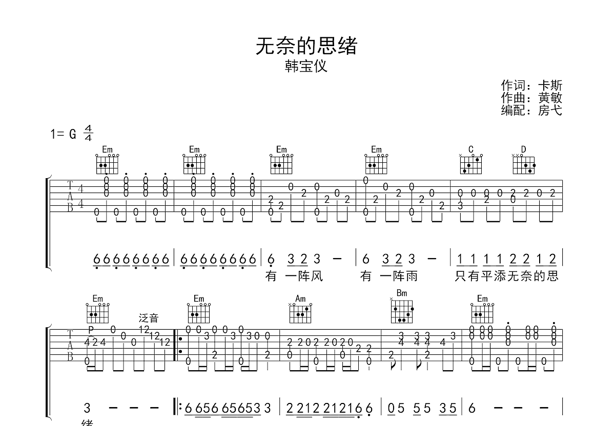 无奈的思绪吉他谱预览图