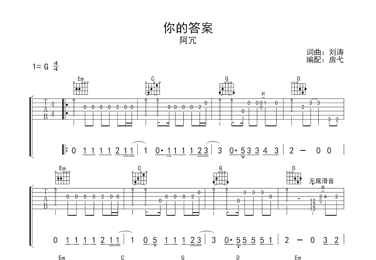 你的答案吉他谱预览图