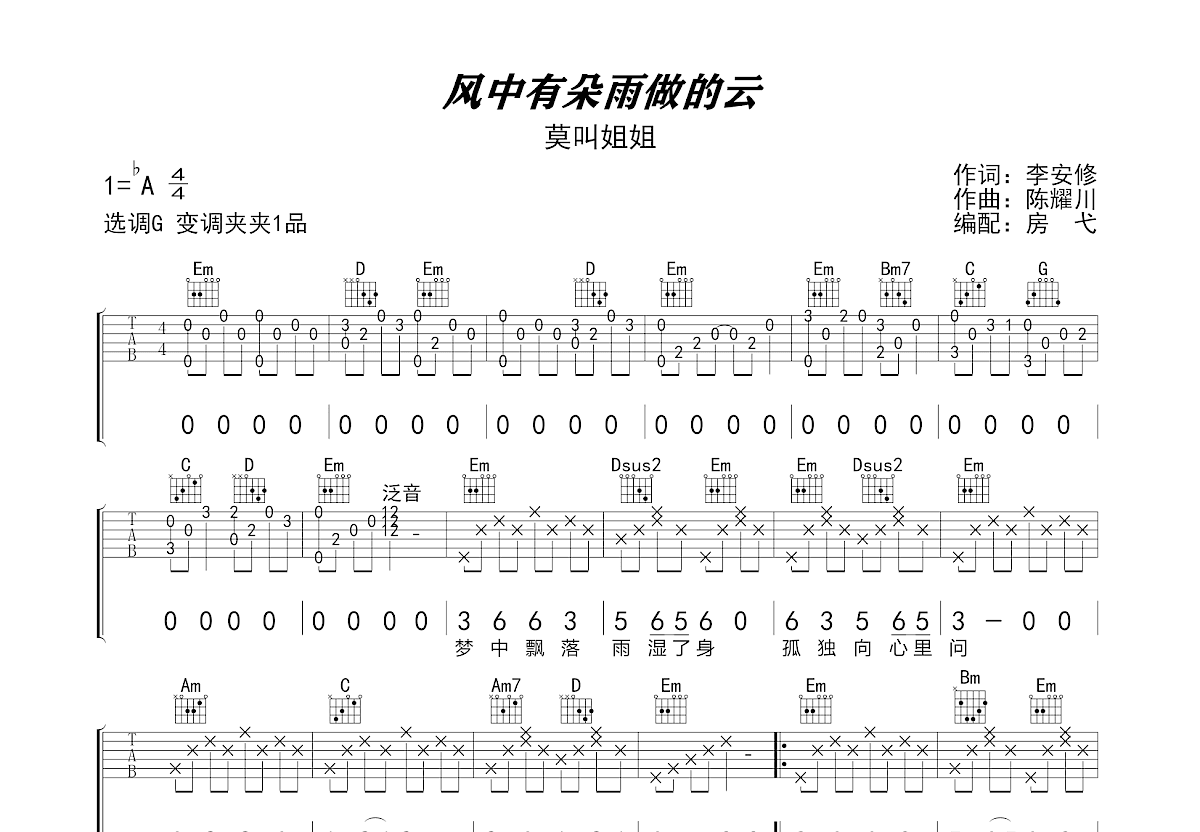 风中有朵雨做的云吉他谱预览图