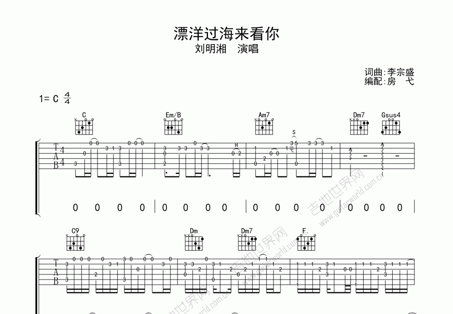 漂洋过海来看你吉他谱预览图