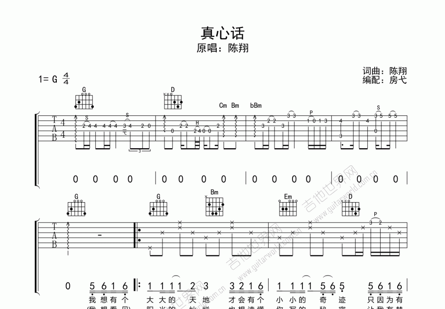 真心话吉他谱预览图