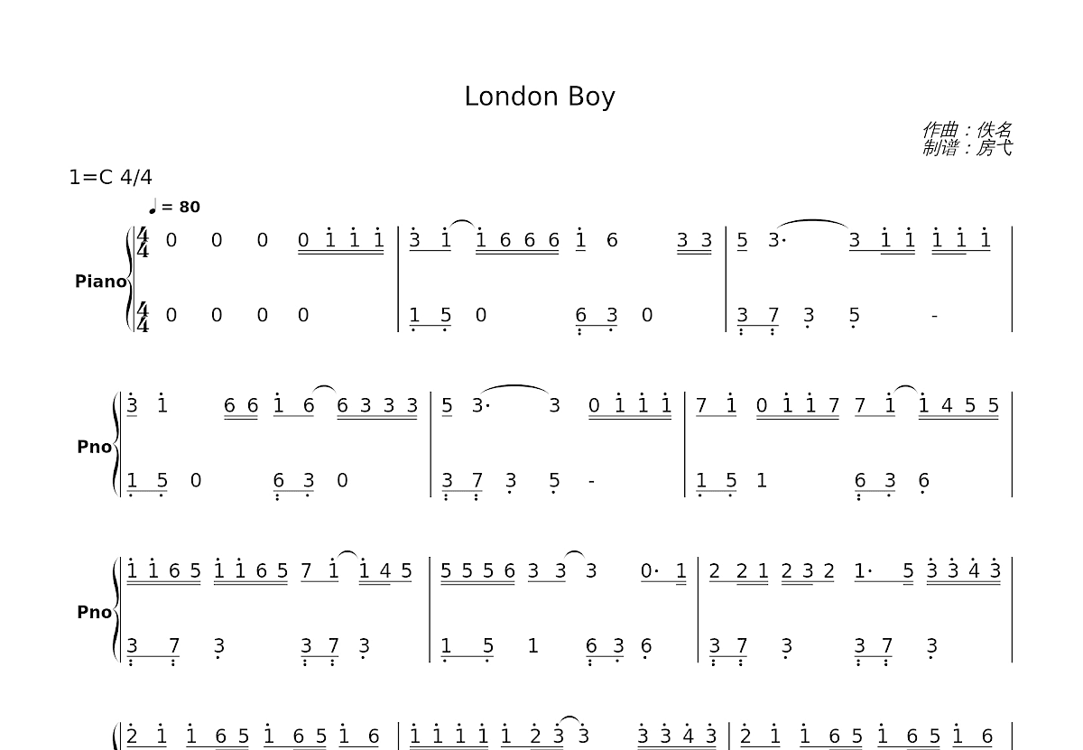 London Boy简谱预览图