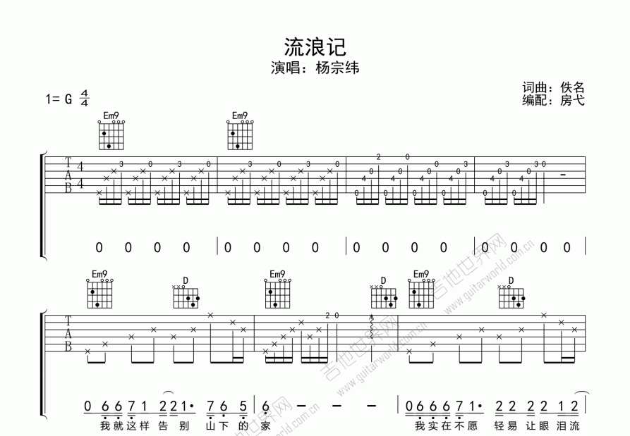 流浪记吉他谱预览图