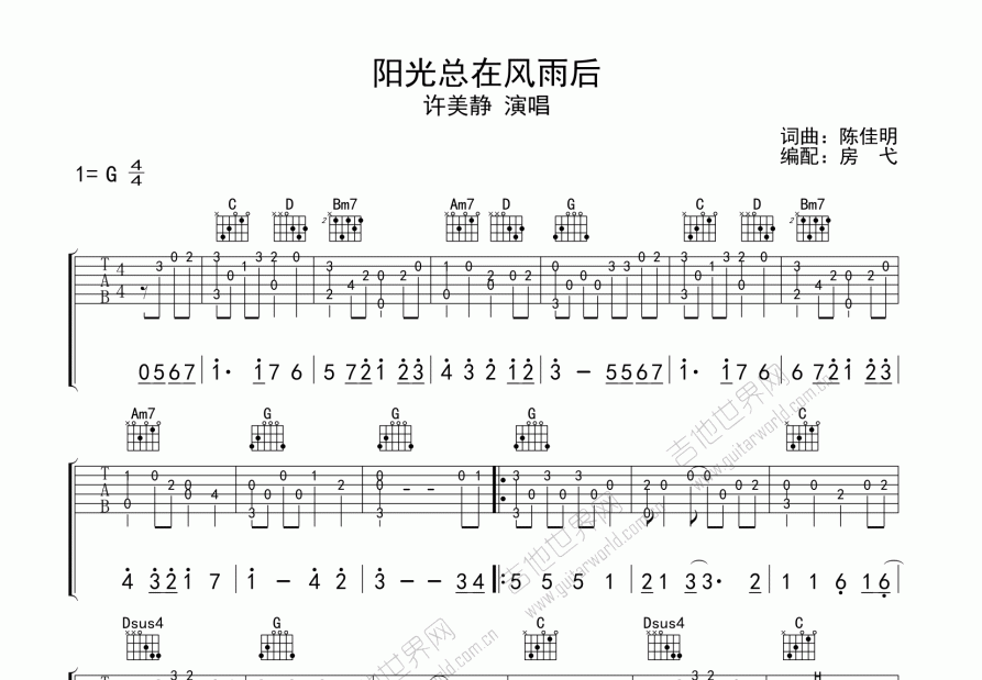 阳光总在风雨后吉他谱预览图