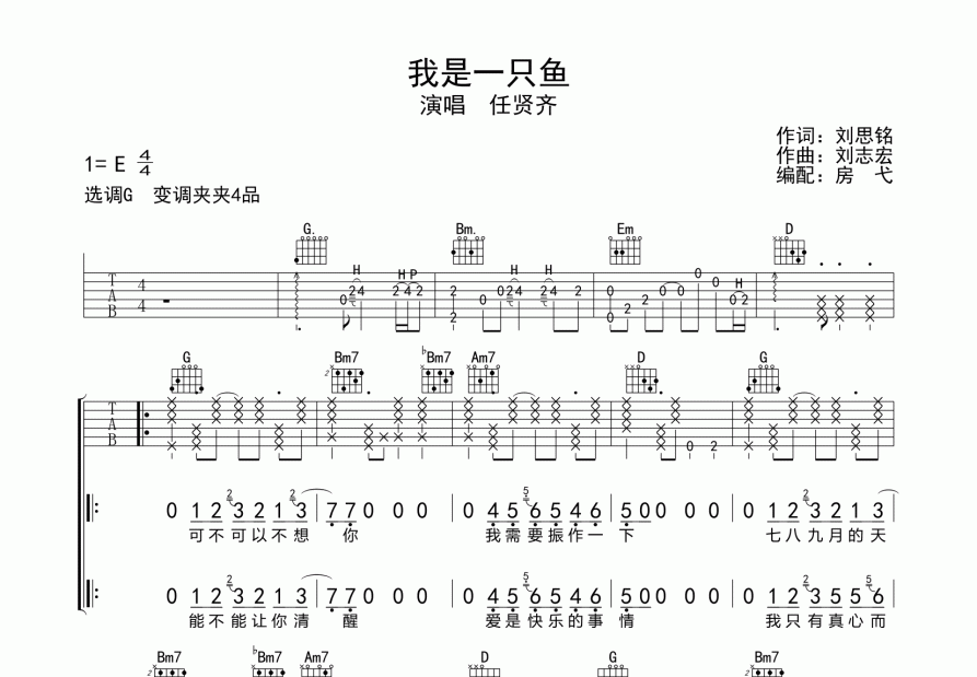 我是一只鱼吉他谱预览图