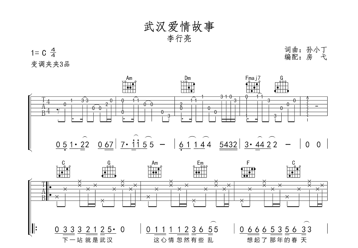 武汉爱情故事吉他谱预览图