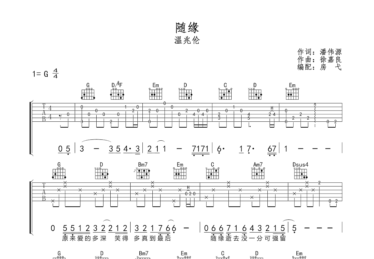 随缘吉他谱预览图